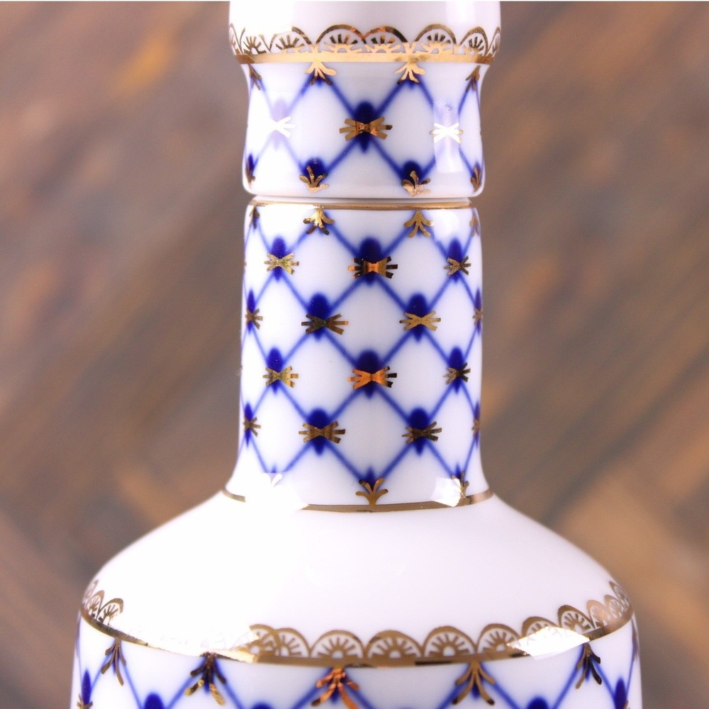 Lomonosov Cobalt Net Gold Decanter & 2 Shot Cups Set - Pristine Vintage LFZ 1C - Picture 7 of 10